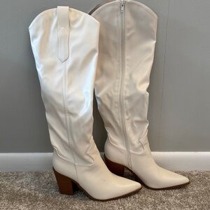 Cream Knee-High Women's Boots